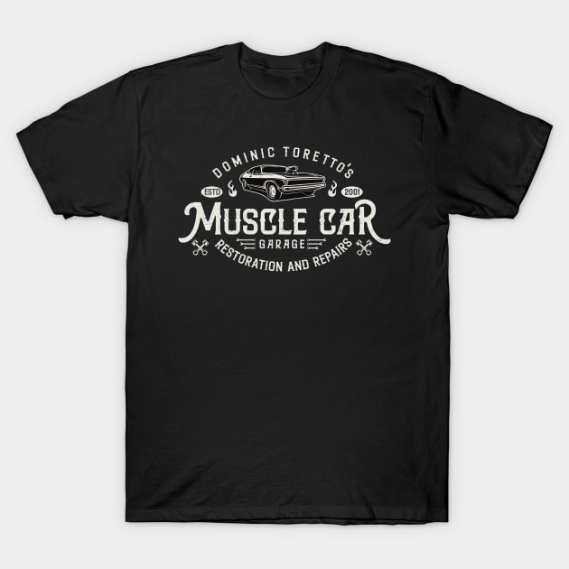 Toretto's Muscle Car Garage T-Shirt by Alema Art